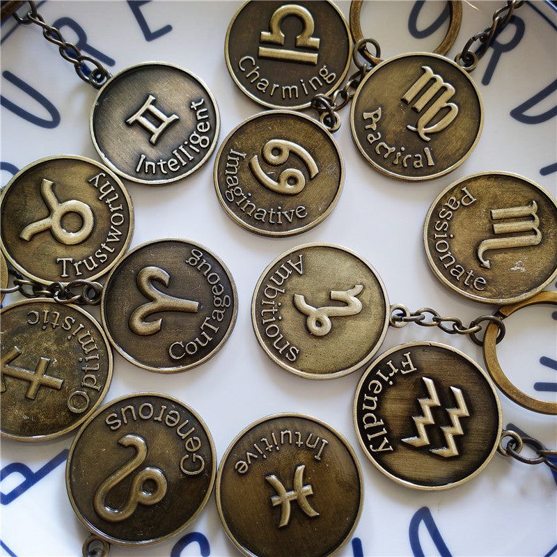 Wholesale 12 Constellations Retro Metal Keychains